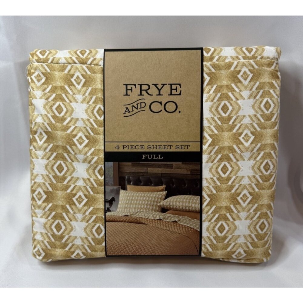 Frye and Co. Full Sheet Set 4 Piece Sheets Aztec Pattern Brown Tan Southwest *T9